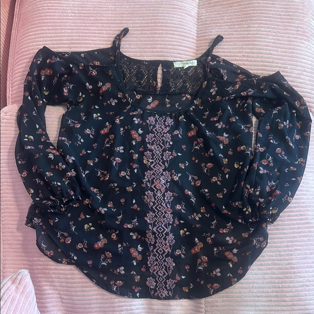 Black and Pink Floral Blouse